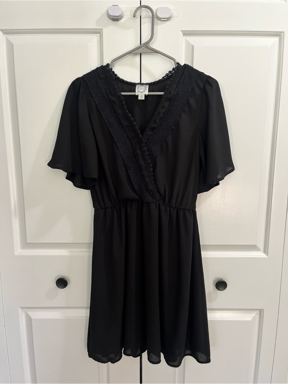 Black V-Neck Lace Trim Dress